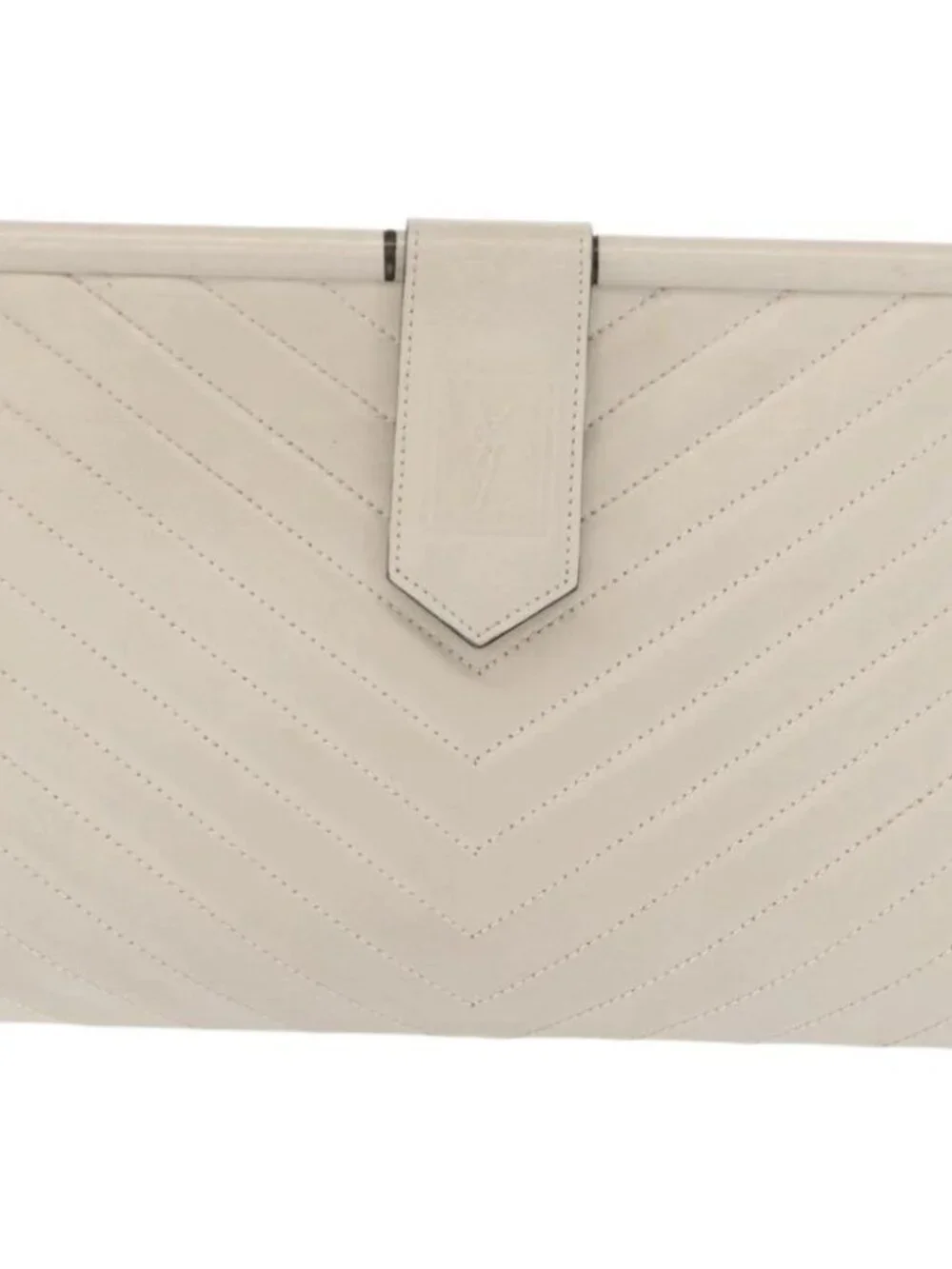 SAINT LAURENT Clutch Bag Leather White Gold Auth - Picture 2 of 14